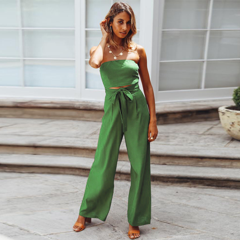 Set Backless Slim Fit Jumpsuit Straight Leg Trousers Set Spring Summer New