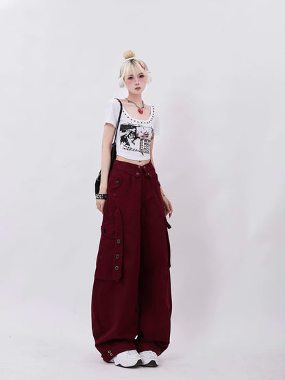 Rayohopp Ultra Wide-leg Cargo Pants - High-waisted Balloon Trousers With Multi-pocket Design (multiple Colors)
