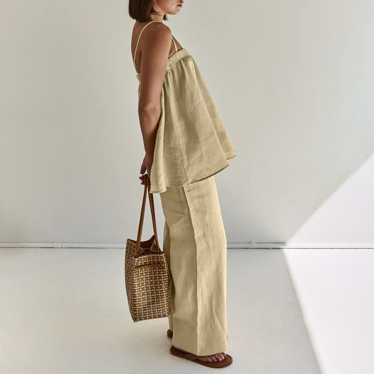 Clothing Puffy Camisole Wide Leg Pants Suit Summer Two Piece Suit