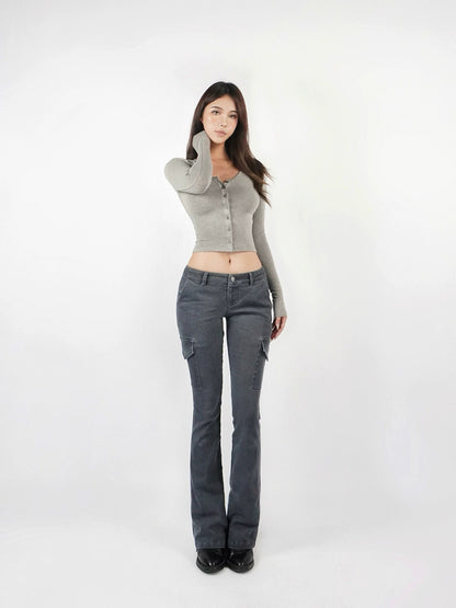 Knit Cropped Long-sleeve Cardigan
