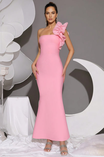 Marigold Pink One Shoulder Bandage Maxi Dress