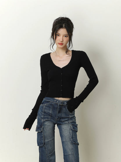 V-neck Long Sleeve Knit Cardigan