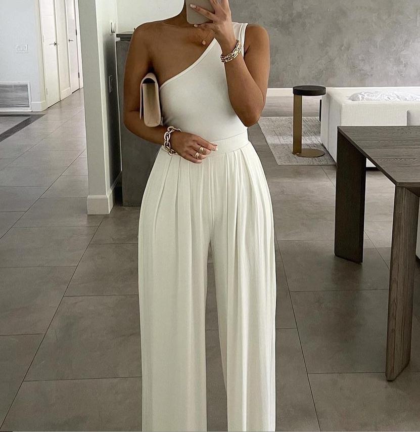 Same As Web Celebrities Concise One Shoulder Asymmetric Comfortable Jumpsuit
