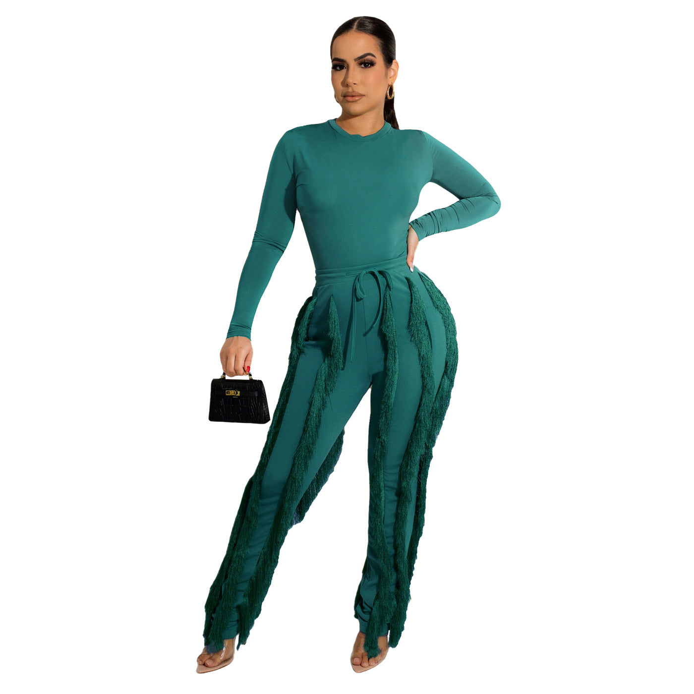 Clothing Suit Tassel Lace Jumpsuit Two Piece Set Color Sports Autumn Winter