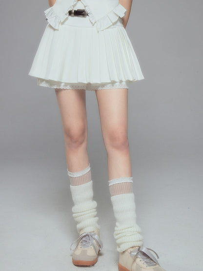 Pleated Lace A-line Skirt Trousers