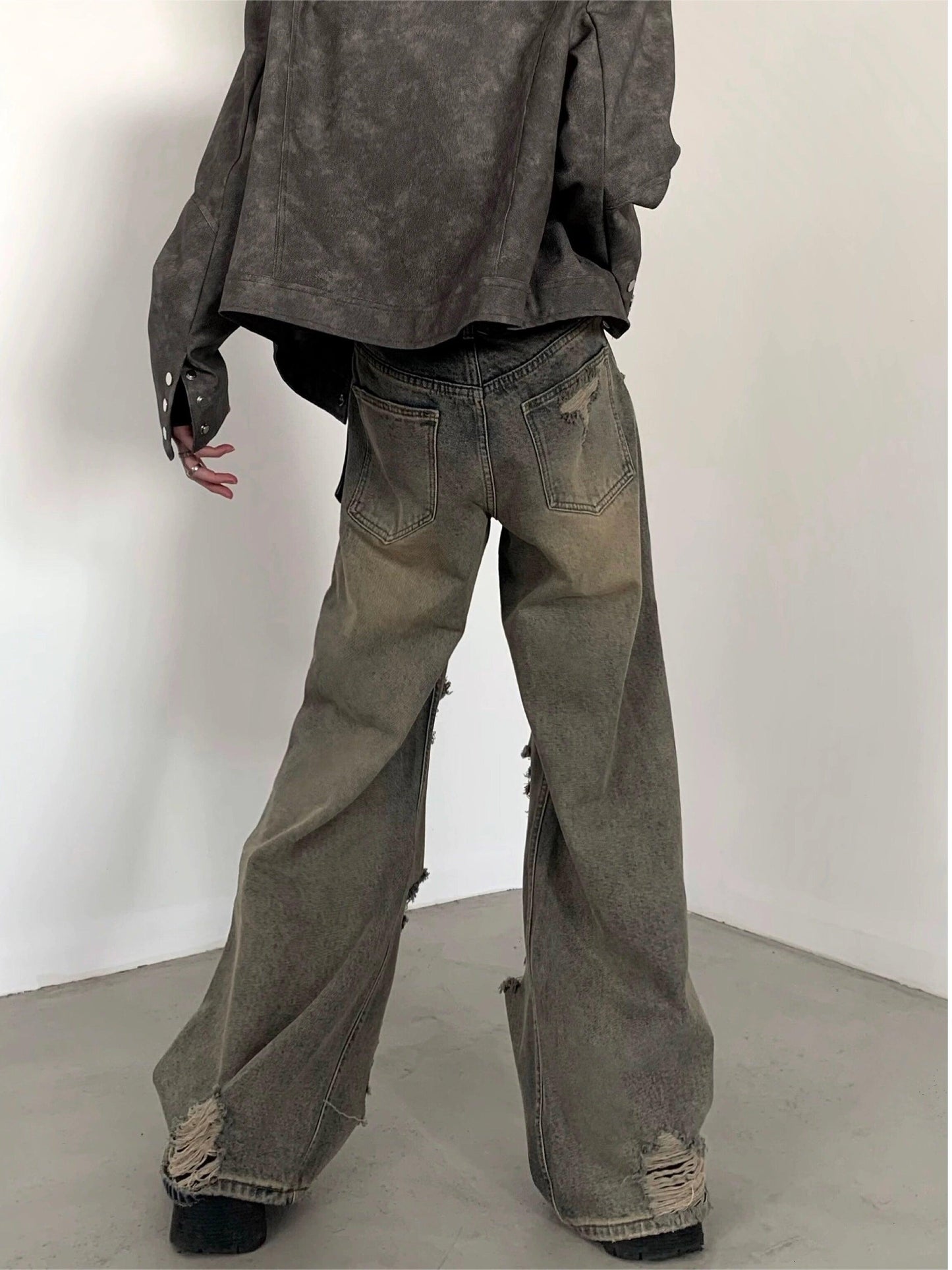 Heavily Distressed Wide-leg Cargo Pants