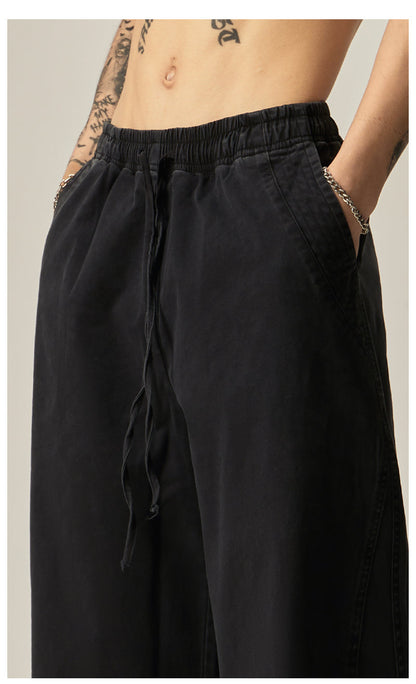 Brown Loose Drawstring Wide Pants