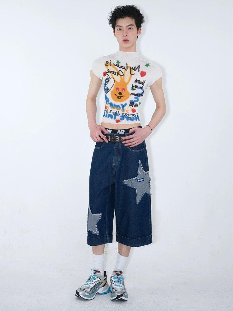 Graphic Print Cropped T-shirt With Abstract Art Design