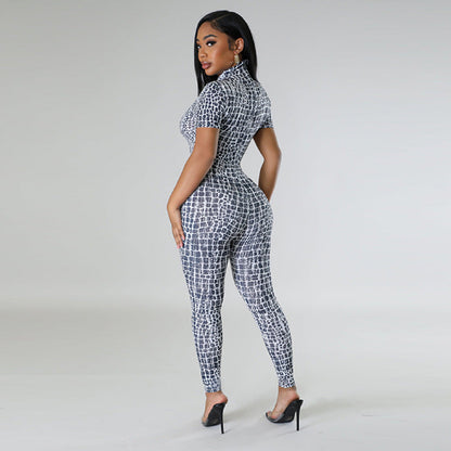 Trousers Printed Tight Short Sleeved Jumpsuit