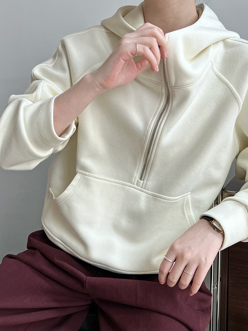 Idle Half Zipper Hooded Sweatshirt for Autumn Design Blouse Coat