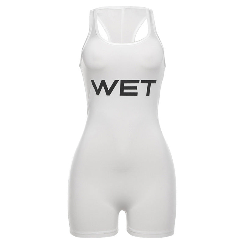 Summer Backless Color Sling Sports Tight Jumpsuit