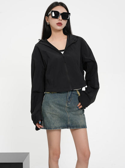 Textured Contrast Duo: Ivory Puff-sleeve Crop Blouse & Black Quilted Bomber Jacket Set