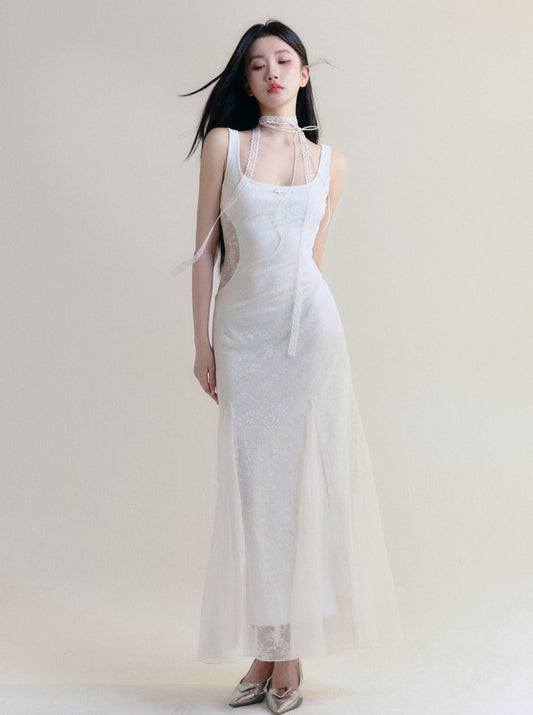 White Sleeveless Maxi Dress - Fitted Bodice With Flared Hem