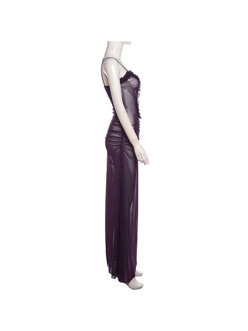 Cutout Suspender Ear Print Loose Fitting Cropped Maxi Dress