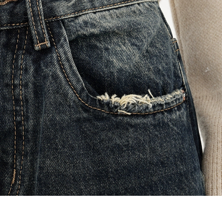 High Street Deep Blue Wide-leg Denim Pants