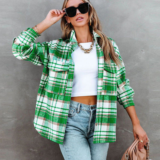 Plaid Cardigan Woolen Lapel Coat