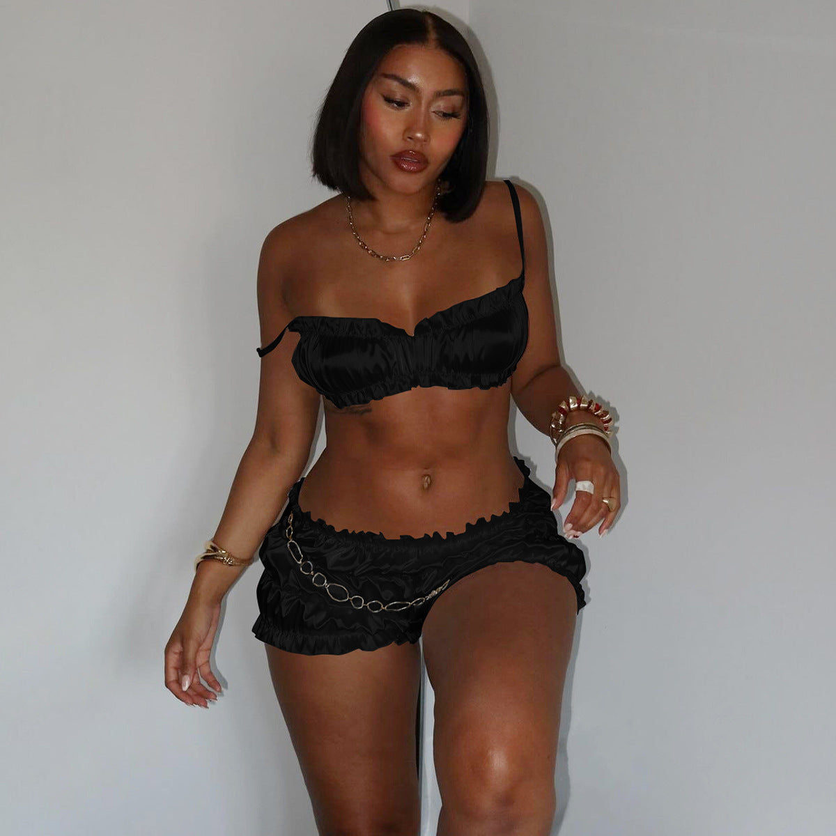 In Clothing Summer Suspenders Bandeau Slim Fit Pleated Shorts Set