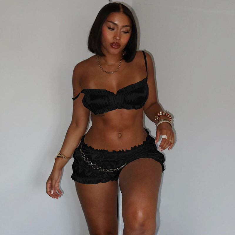 In Clothing Summer Suspenders Bandeau Slim Fit Pleated Shorts Set