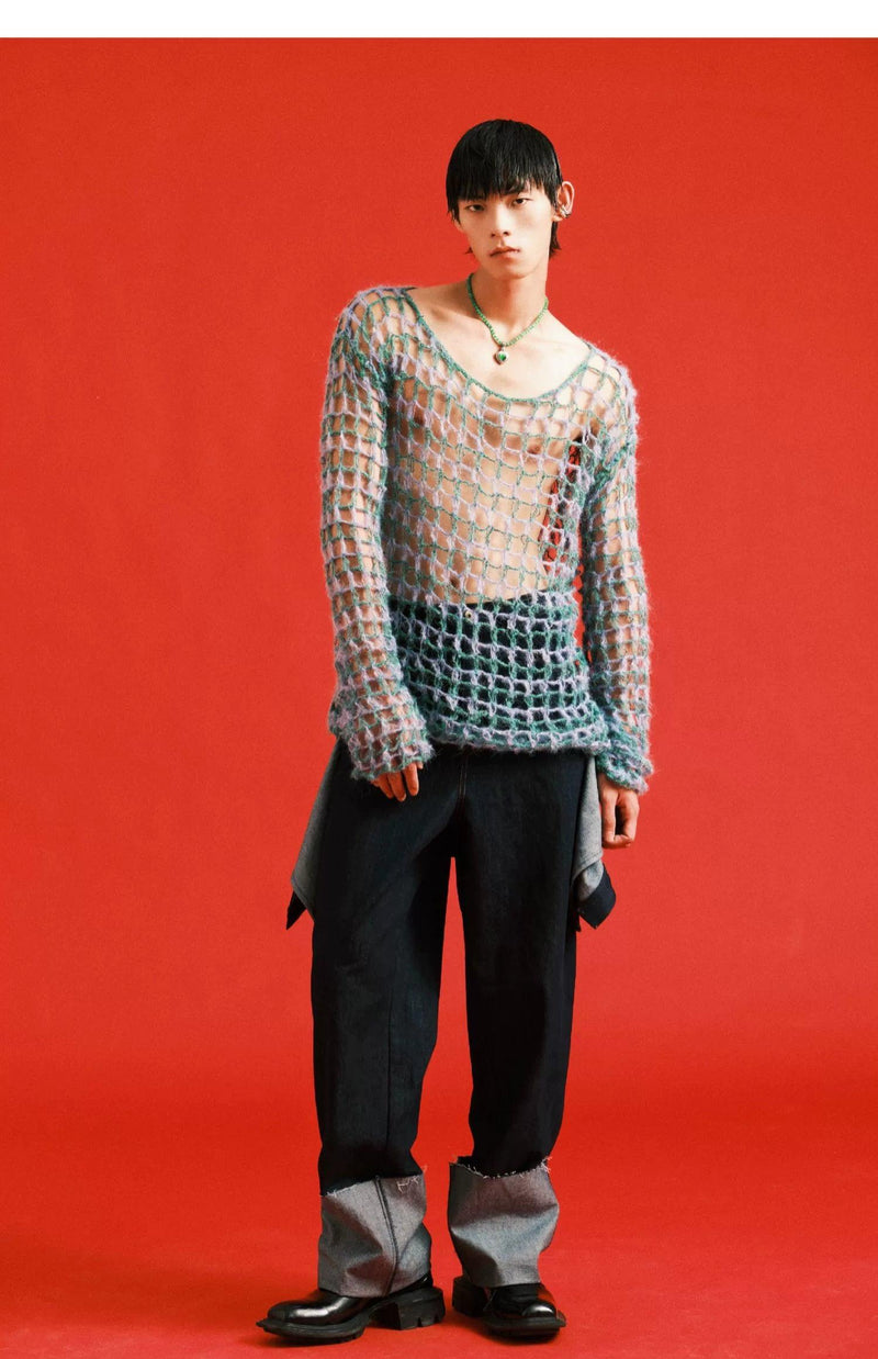 Two-tone Open Knit Sweater