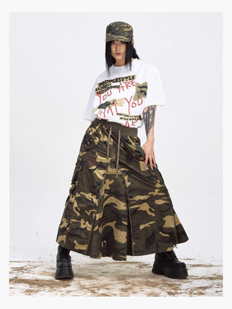 Camouflage Wide-leg Cargo Skirt