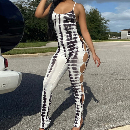 Spring Summer Clothing Printed Backless Suspenders Jumpsuit