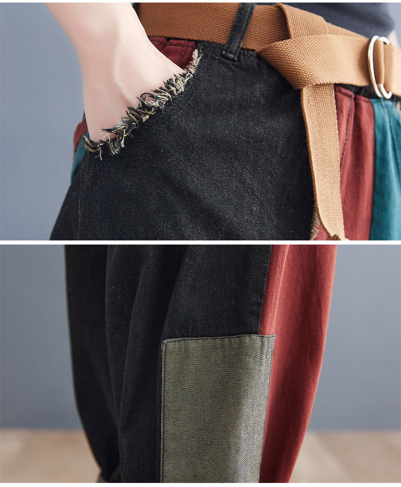 New Literary Stitching Denim Harem Pants Op1027