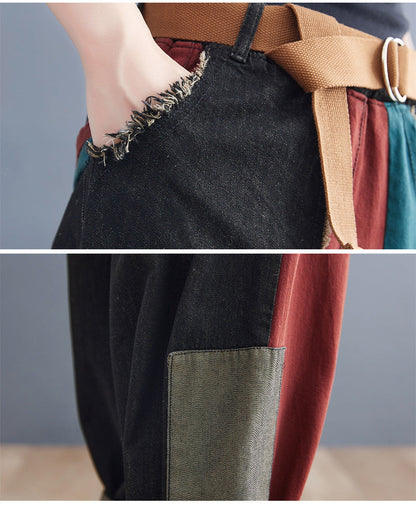 New Literary Stitching Denim Harem Pants Op1027