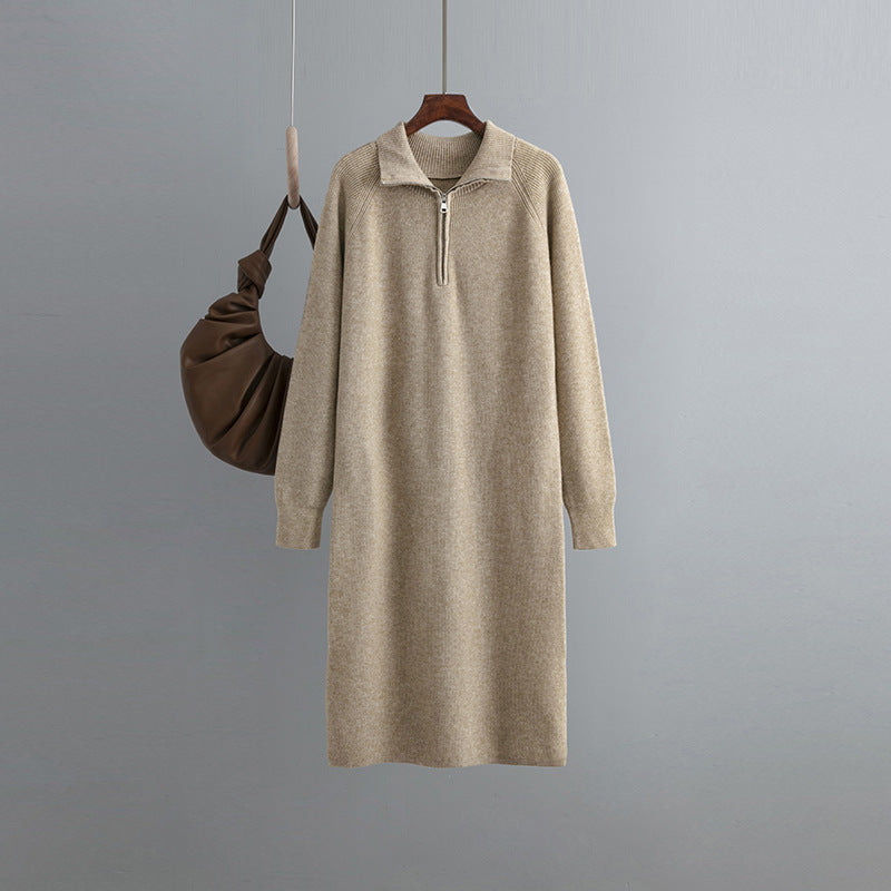 Knitted Dress Spring Autumn High Grade Idle Zipper Pullover Outerwear Overknee Sweater