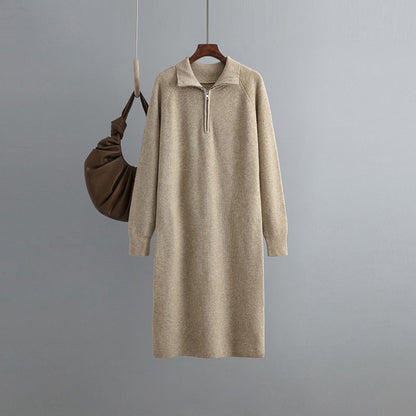 Knitted Dress Spring Autumn High Grade Idle Zipper Pullover Outerwear Overknee Sweater
