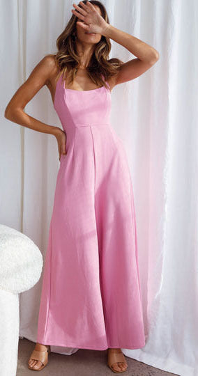 Clothing Spring Summer Color Halter Backless Wide Leg Jumpsuit