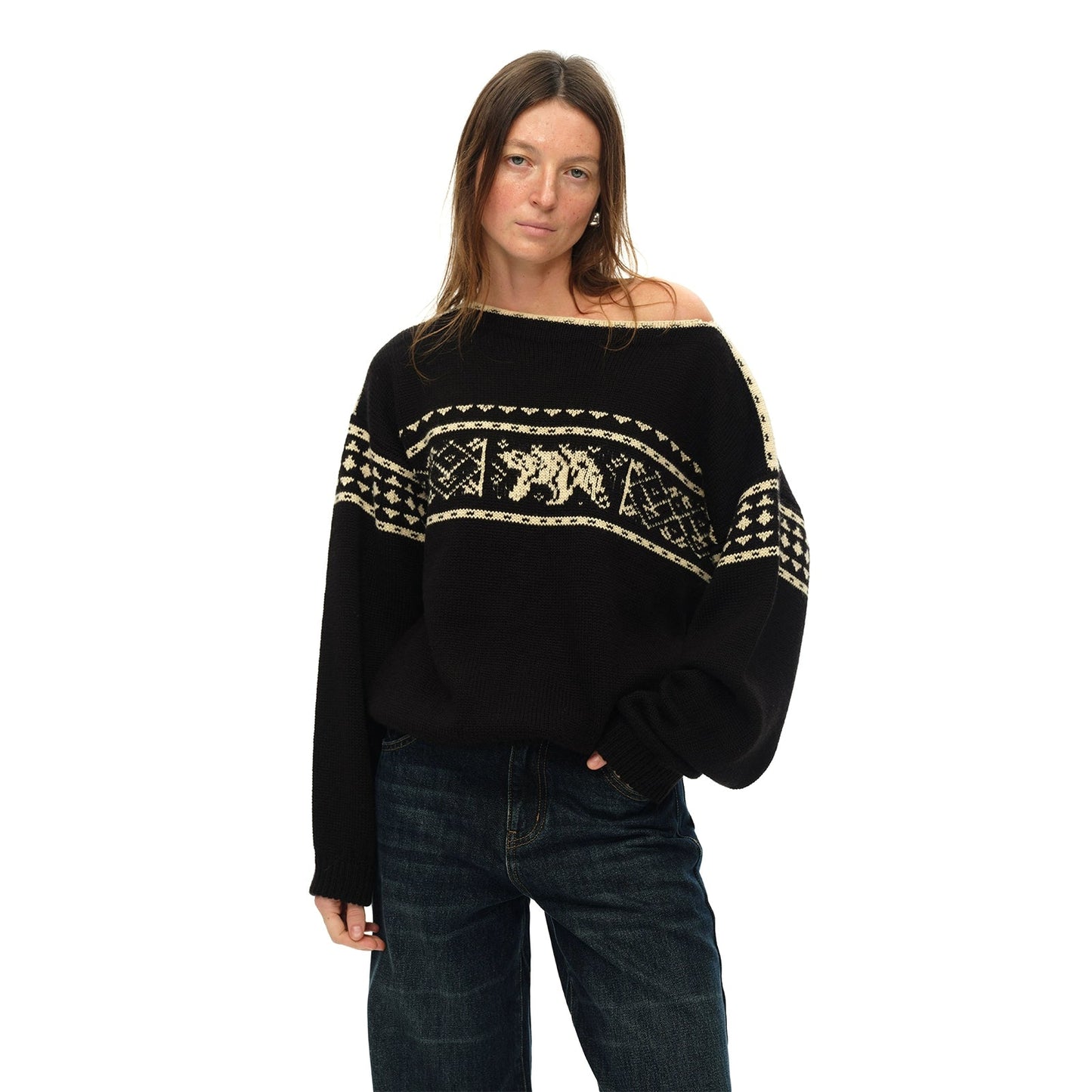 Black Off-shoulder Loose Sweater