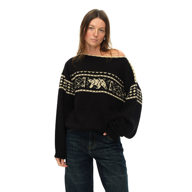Black Off-shoulder Loose Sweater