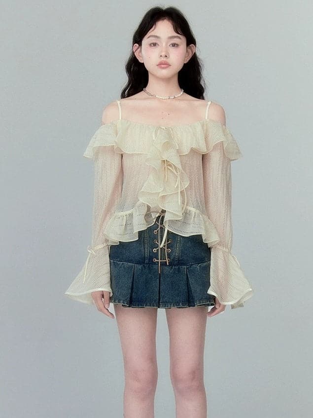 High Waist Pleated Skirt With Lace-up Detail