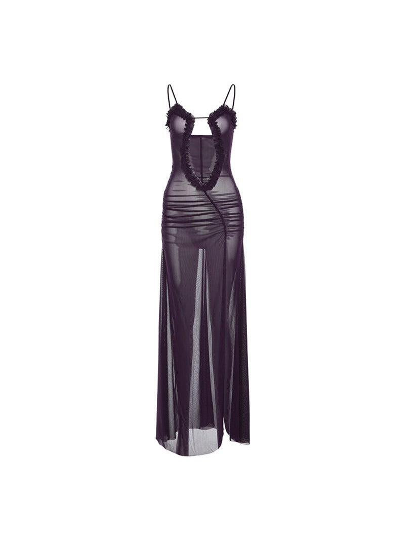 Cutout Suspender Ear Print Loose Fitting Cropped Maxi Dress