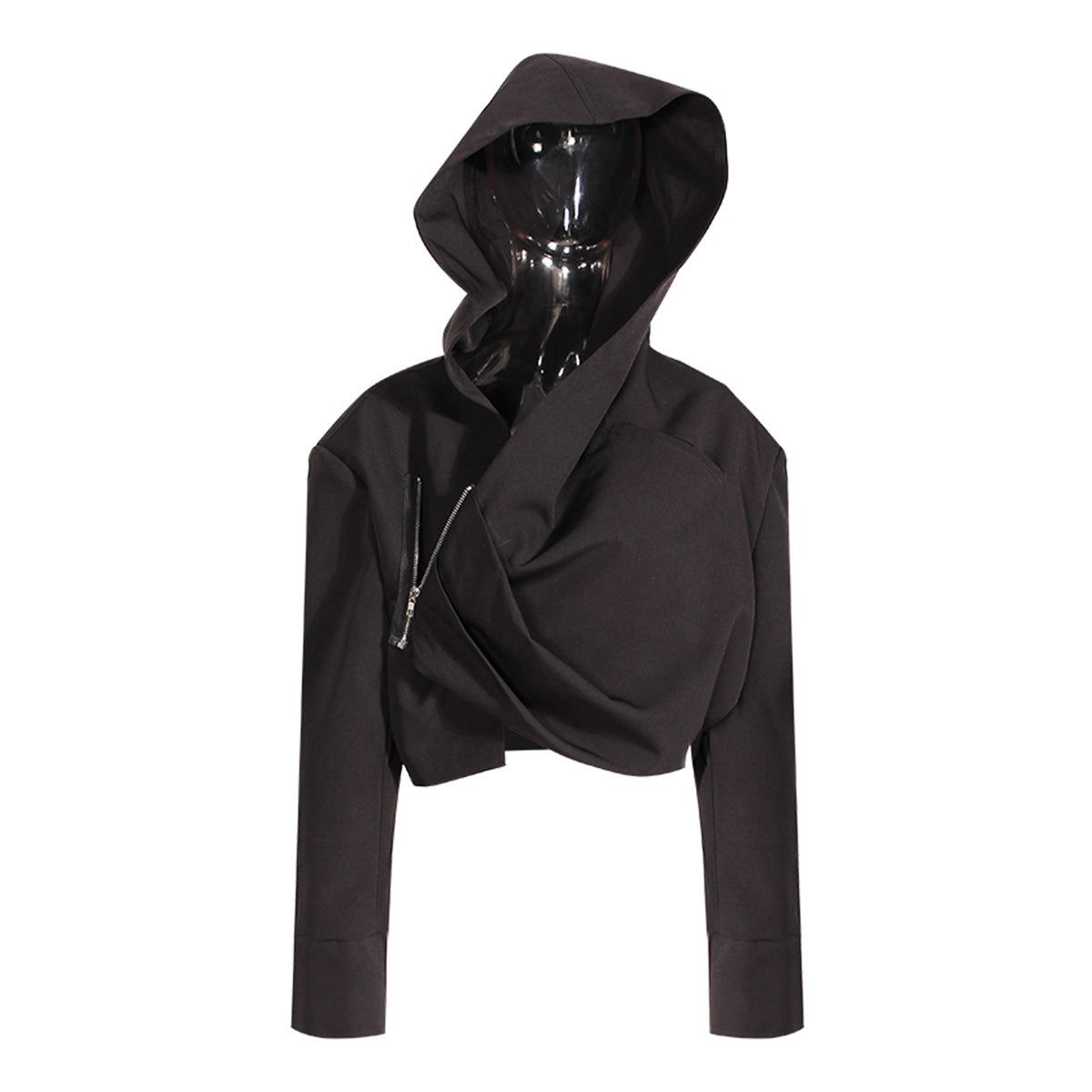 Niche Design Coat Autumn Fashionable Asymmetric Fold Zipper Loose Crop Top