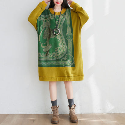 Mid Length Sweater Washed Round Neck Cashmere Padded Dress