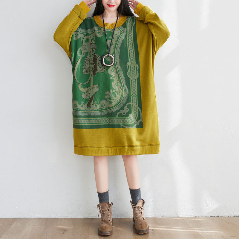 Mid Length Sweater Washed Round Neck Cashmere Padded Dress