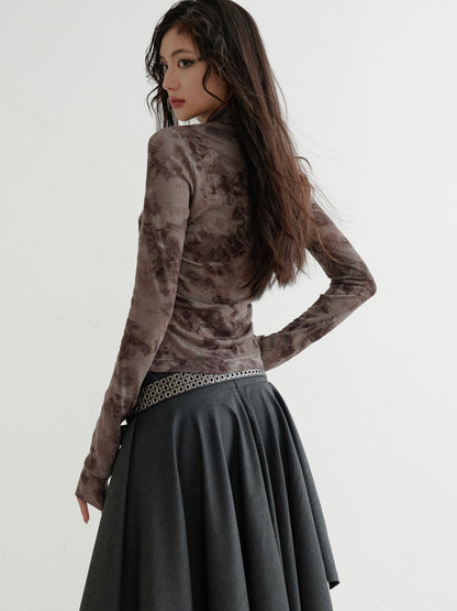 Tie Waist Marble Print Cardigan