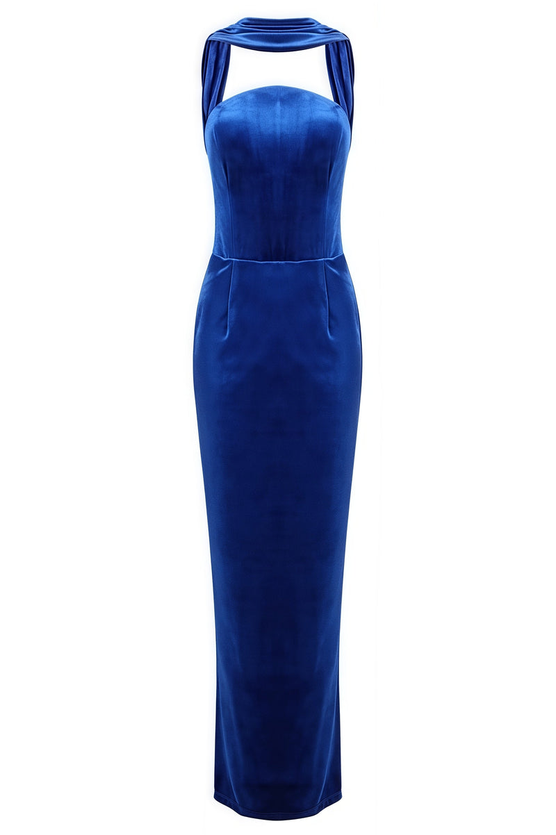 Liornd Blue Split Backless Maxi Dress