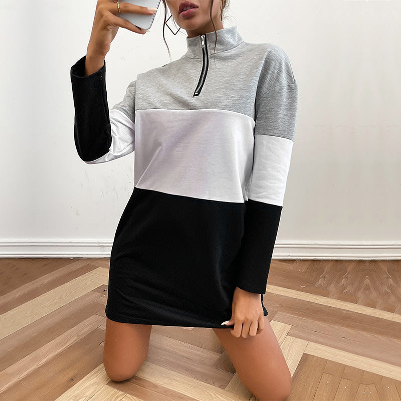 Autumn Wear Long Sleeve Contrast Color Sweatshirt Dress