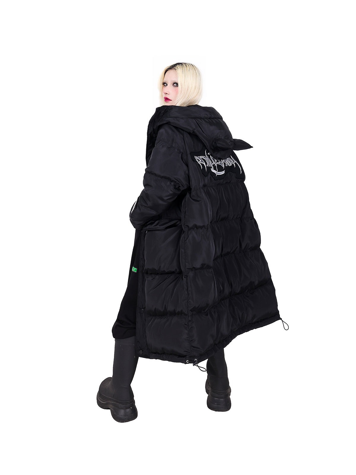 Pinkspink Cat Ear Hooded Puffer Coat - Jet Black