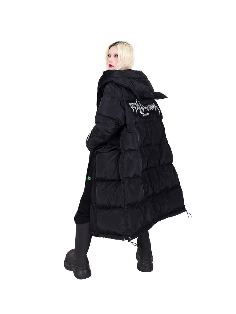 Pinkspink Cat Ear Hooded Puffer Coat - Jet Black