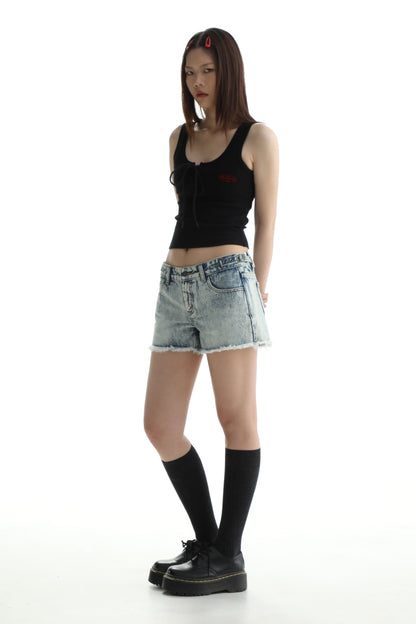 Denim Shorts & Jeans Set With Faded Raw Edges