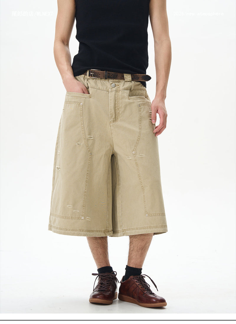 Distressed Grey Cargo Denim Shorts
