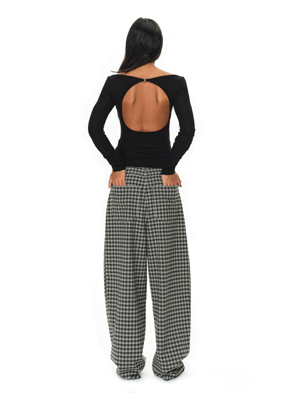 Grey and Black Checkered Loose Pants
