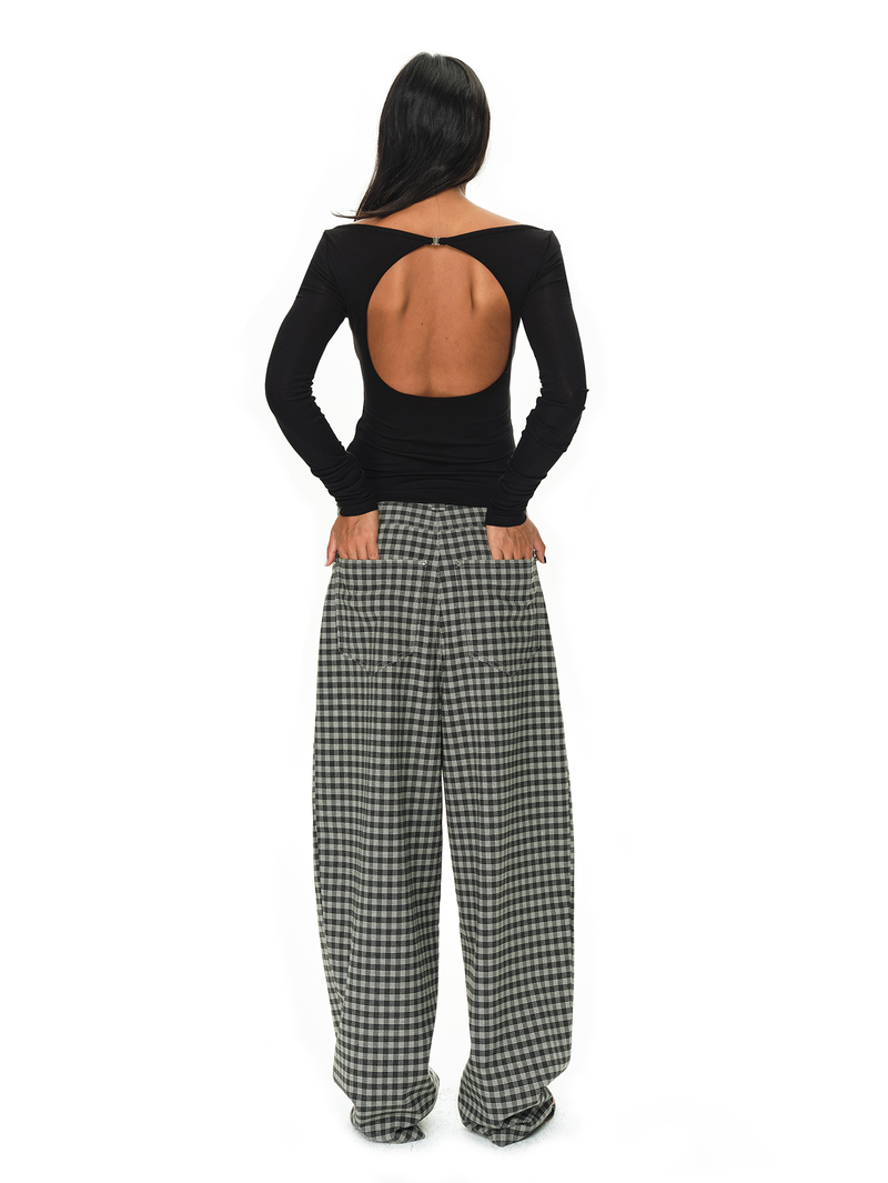 Grey and Black Checkered Loose Pants