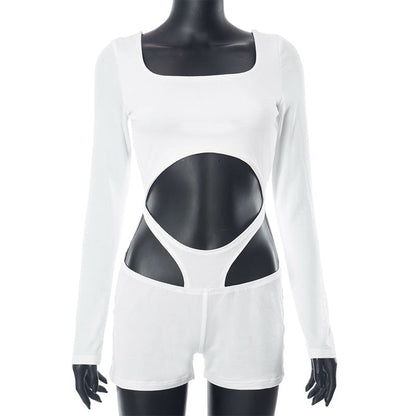 Clothing Summer Long Sleeve Hollow Out Cutout Out Bare Back Jumpsuit