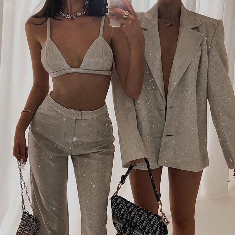 Spring Summer Clothing in Europe America Color Set Blazer Underwear Straight-leg Pants