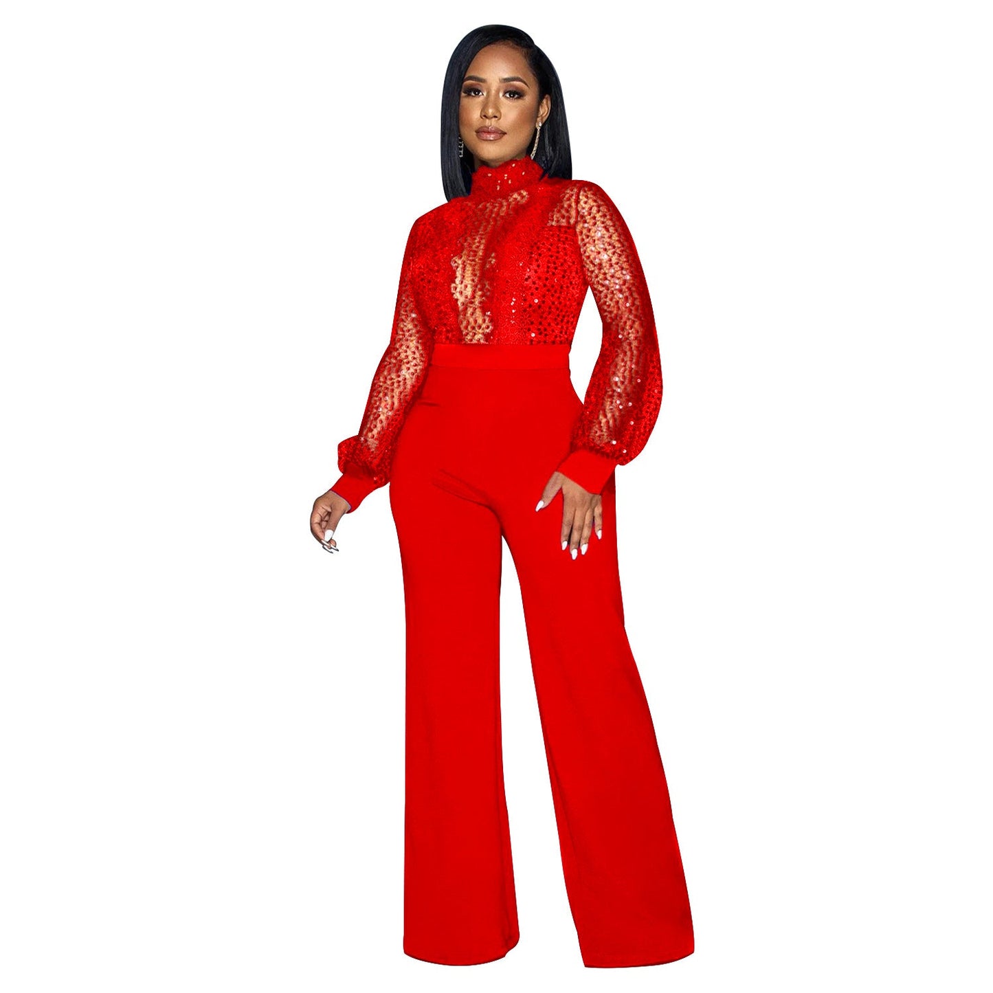 Wear Hollow Out Cutout Out See Through Long Sleeved Trousers Lace Up Jumpsuit