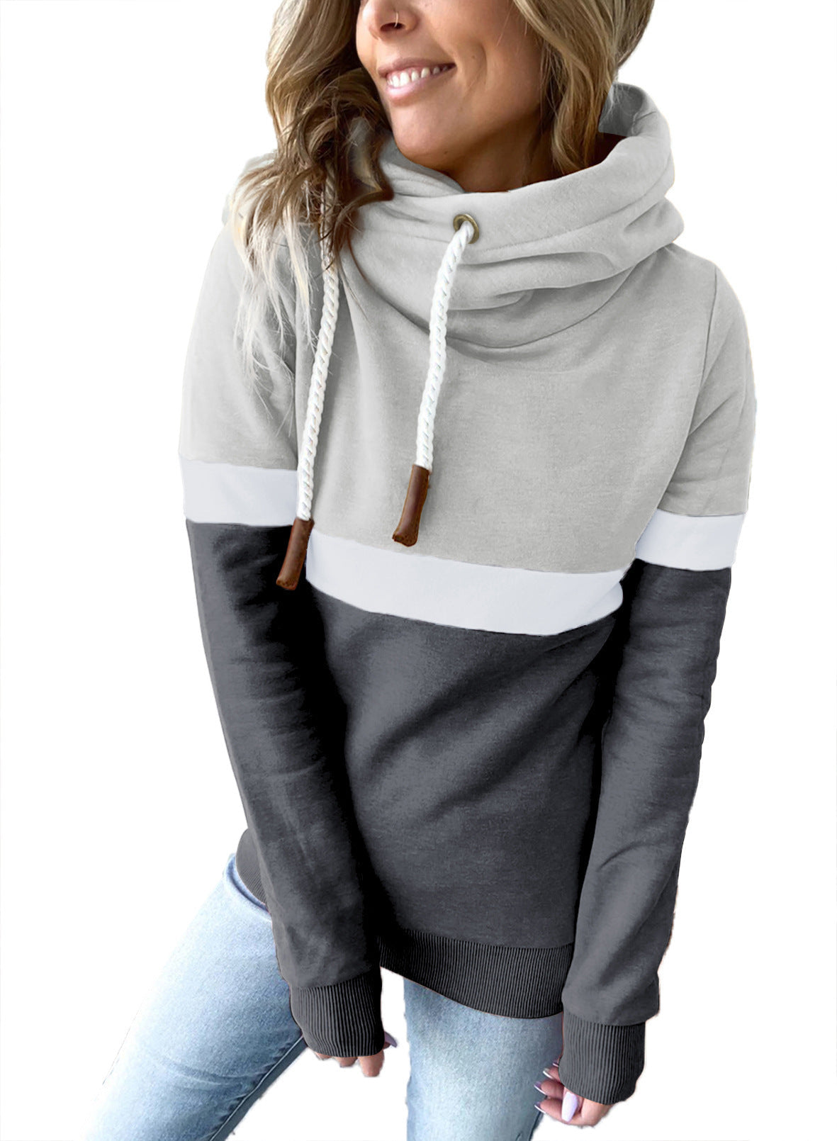 Sweatshirt Autumn Winter Color Stitching Pullover Hooded Sweatshirt for